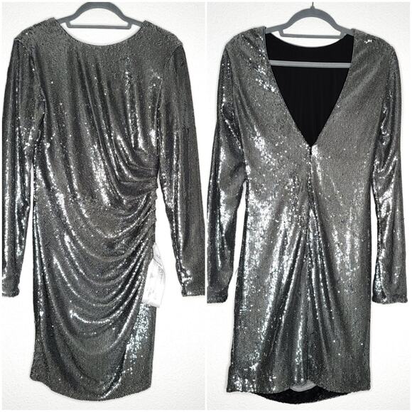Dress the Population Lolita Sequin Mini Occasion Dress with Plunging Back, Large - Picture 10 of 10